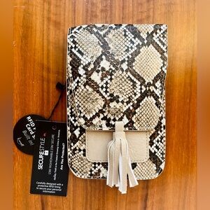K Carroll Crossbody Purse Phone Holder RFID Protected Card Slots Snakeskin Beige